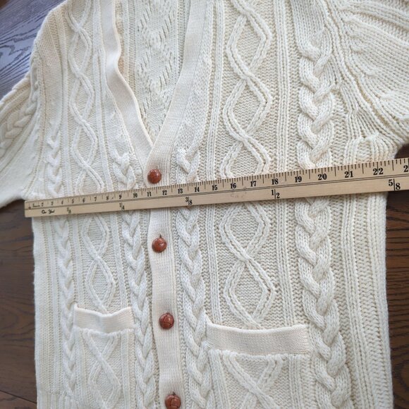 Vintage Clansman Cream Cardigan L English Sport Shops Bermuda Wool Cable Knit - Picture 10 of 14